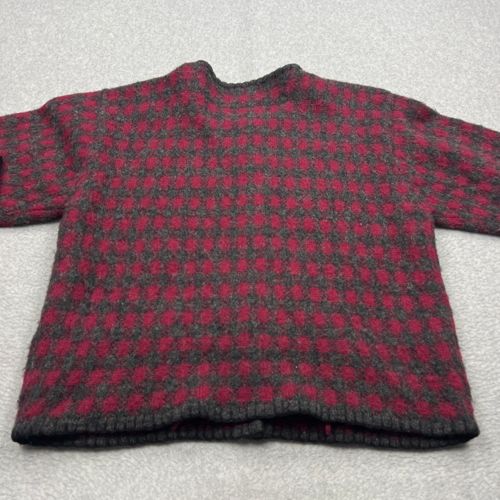 Woolrich Cardigan Women's Large Red Plaid 100% Wool Shaggy Button Front Sweater - Picture 8 of 10